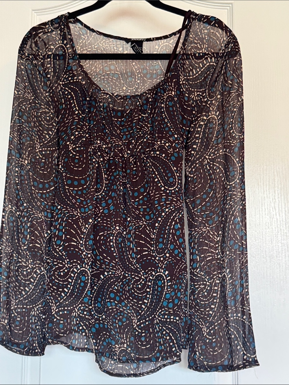Sheer Paisley Tunic Top in Brown with Teal Accents
